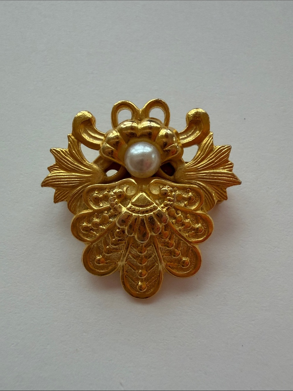 Jane Gold-tone Filigree Floral Brooch with Pearl Accent